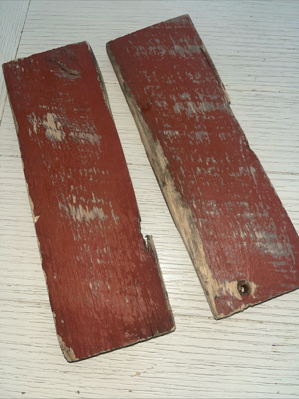 Two Small Pieces Of Red Paint Barnwood For Wood Craft Projects 3”x9”x1/2”
